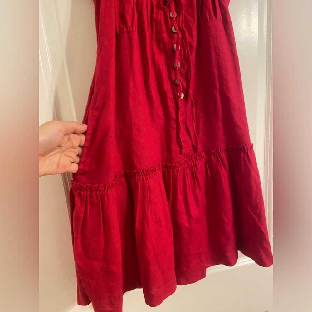 Free people Perri Linen Drop-Waist Mini Dress - Wild Rose Red Sz Small rayon - Picture 10 of 13